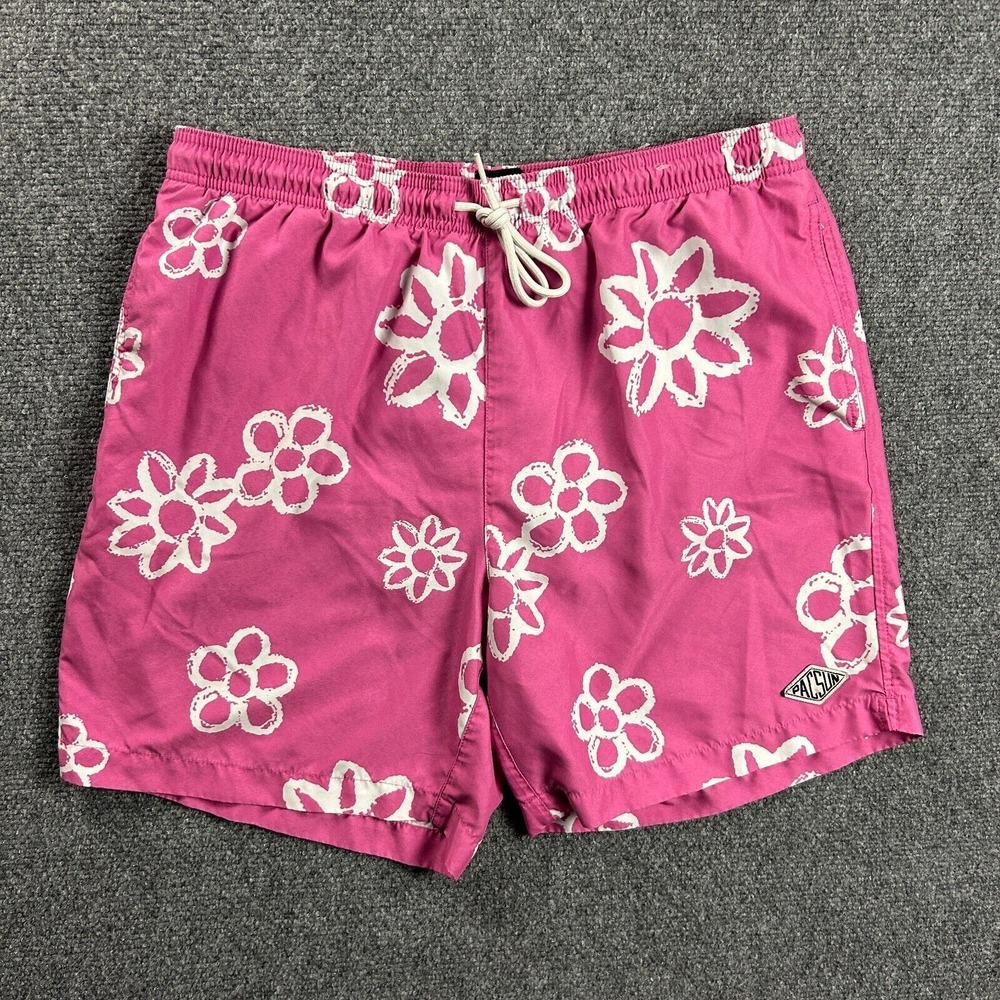 Pacsun Swim Trunks Mens Large Pink Mesh Lined Shorts Floral Logo Polyester‎